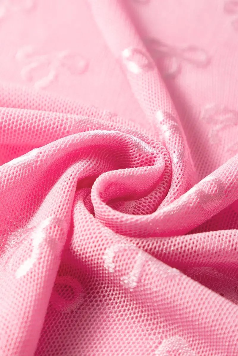 Pink Mesh Bow Pattern Long Sleeve Top for Women - Love Salve